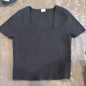 Black Ribbed Square Neck Top